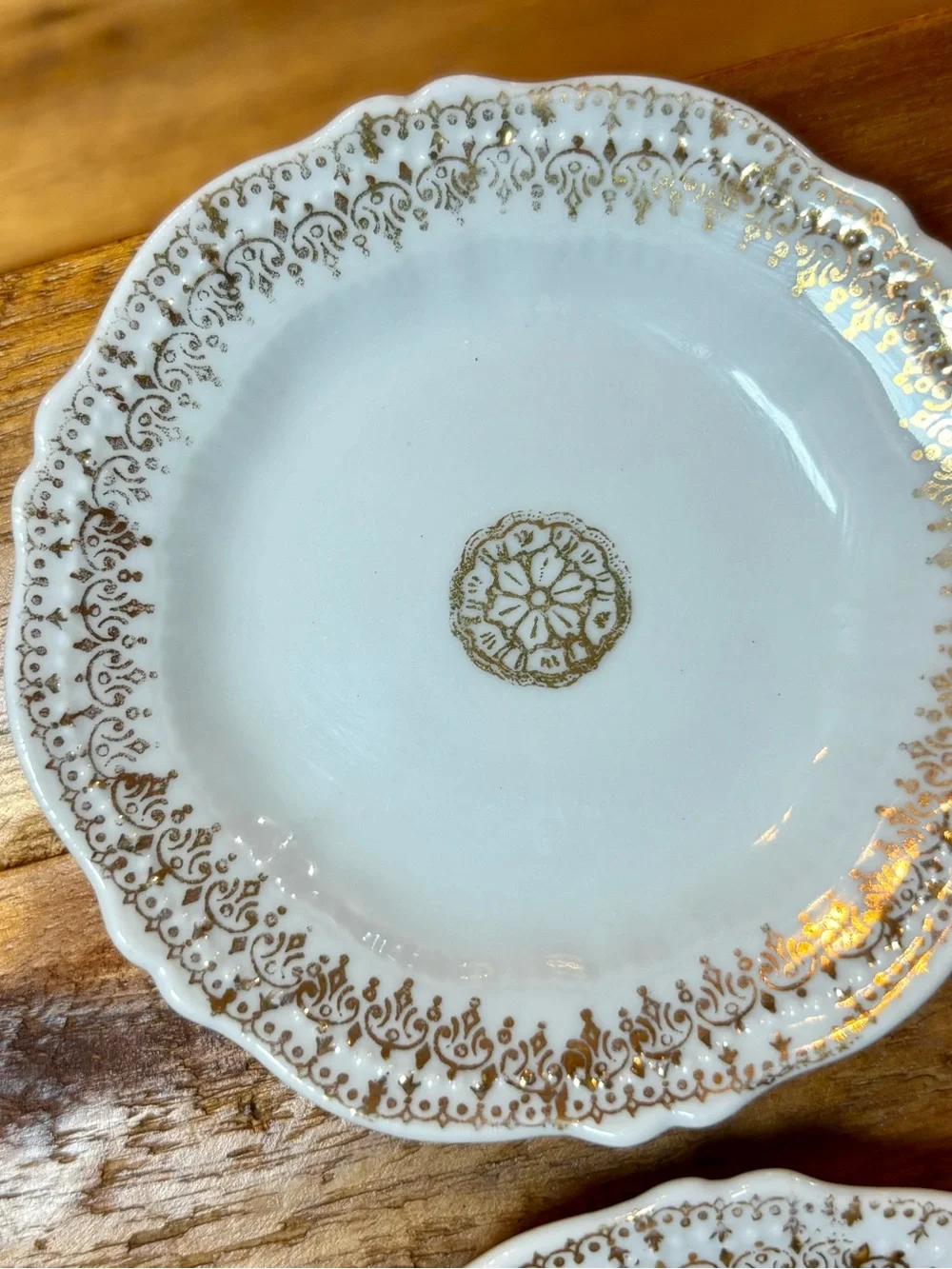 4 Antique O&E.G. Royal Austria porcelain butter pats gold details green mark VTG